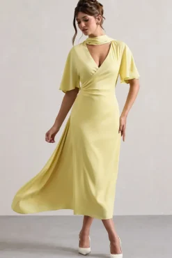 Lisette | Lemon Asymmetric Flutter-Sleeve Maxi Dress