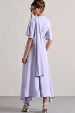 Lisette | Lilac Asymmetric Flutter-Sleeve Maxi Dress