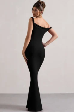 Lita | Black Twisted Asymmetric Maxi Dress