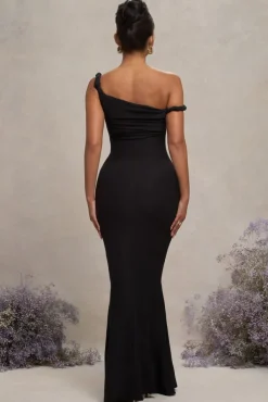 Lita | Black Twisted Asymmetric Maternity Maxi Dress