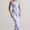Lita | Blue Floral Twisted Asymmetric Maxi Dress