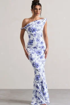 Lita | Blue Floral Twisted Asymmetric Maxi Dress
