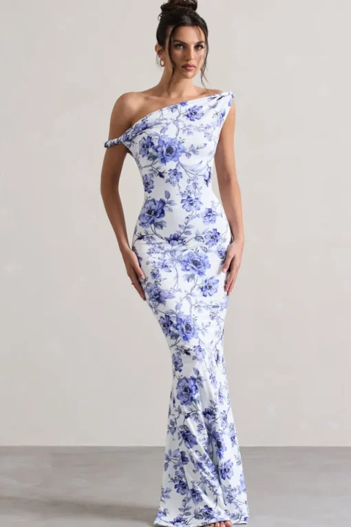 Lita | Blue Floral Twisted Asymmetric Maxi Dress
