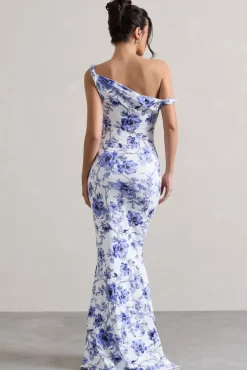 Lita | Blue Floral Twisted Asymmetric Maxi Dress