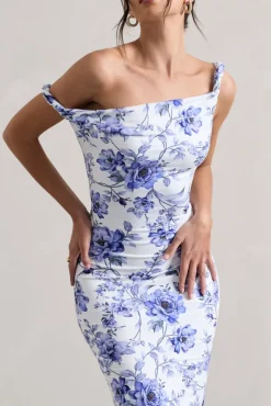 Lita | Blue Floral Twisted Asymmetric Maxi Dress