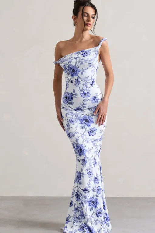 Lita | Blue Floral Twisted Asymmetric Maxi Dress