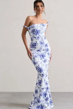 Lita | Blue Floral Twisted Asymmetric Maxi Dress