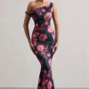 Lita | Pink Abstract Print Twisted Asymmetric Maxi Dress