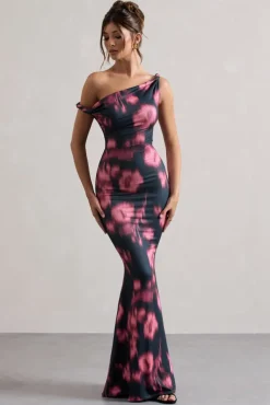 Lita | Pink Abstract Print Twisted Asymmetric Maxi Dress