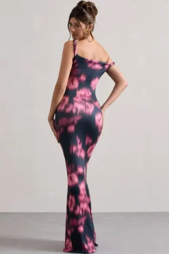 Lita | Pink Abstract Print Twisted Asymmetric Maxi Dress