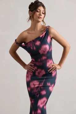 Lita | Pink Abstract Print Twisted Asymmetric Maxi Dress