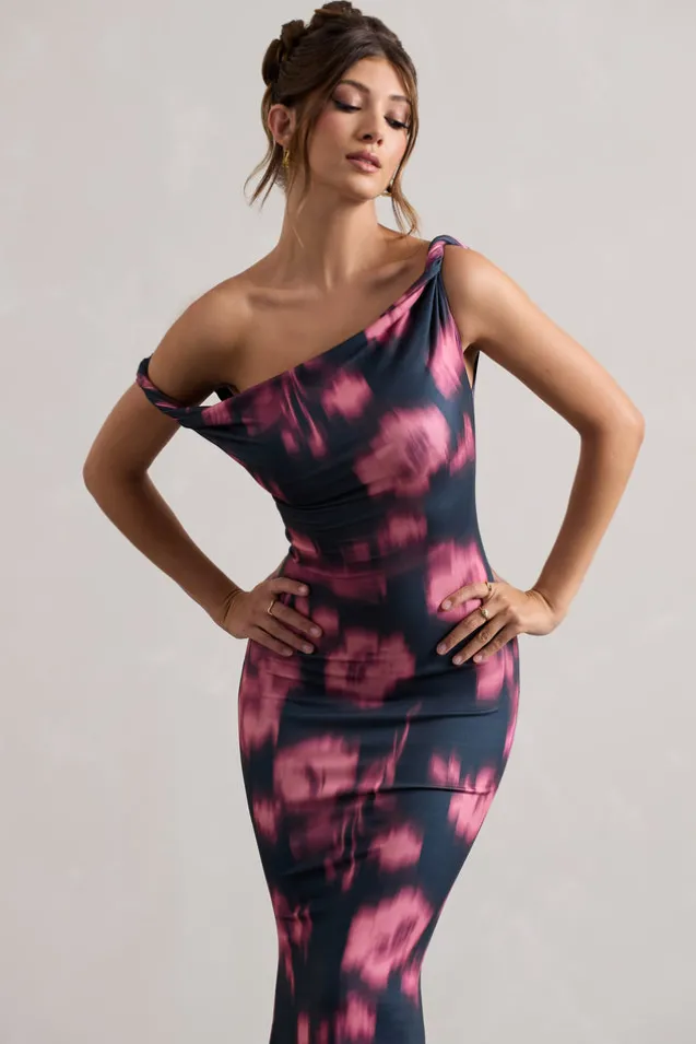 Lita | Pink Abstract Print Twisted Asymmetric Maxi Dress