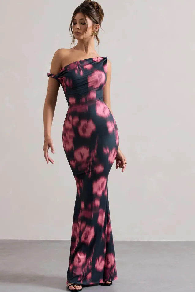 Lita | Pink Abstract Print Twisted Asymmetric Maxi Dress