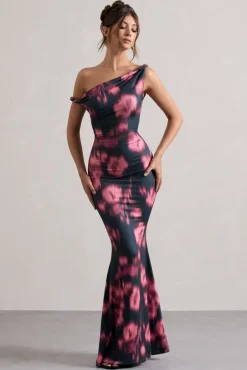 Lita | Pink Abstract Print Twisted Asymmetric Maxi Dress