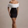 Little Luxe | Black Bardot Mini Dress With White Fur Trim
