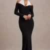 Living High | Black u0026 White Halter-Neck Split Maxi Dress