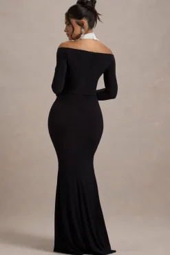 Living High | Black u0026 White Halter-Neck Split Maxi Dress