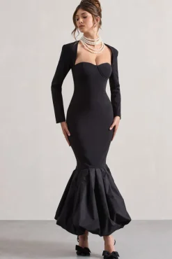 London | Black Sweetheart Maxi Dress With Volume Hem