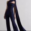 Lorah | Navy One Shoulder Wide-Leg Jumpsuit With Sash
