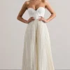 Lorelai | Cream Corset Plisse Wide-Leg Jumpsuit