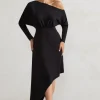 Lori | Black Asymmetric Long-Sleeve Maxi Dress
