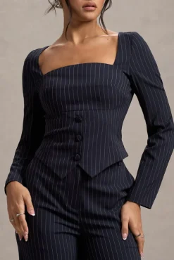 Los Angeles | Navy Pinstripe Tailored Top