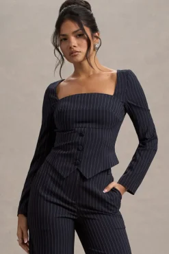 Los Angeles | Navy Pinstripe Tailored Top