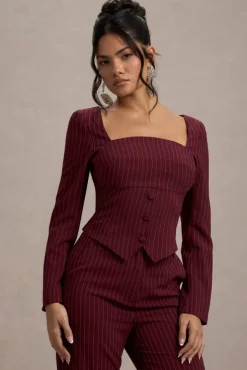 Los Angeles | Wine Pinstripe Tailored Top
