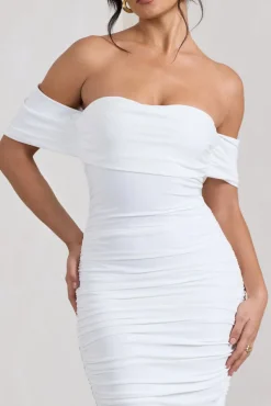 Lost For Words | White Bardot Ruched Draped Midi Dress