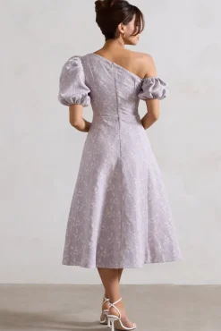 Lottie | Mauve Lace Asymmetric Puff-Sleeve Maxi Dress