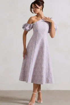 Lottie | Mauve Lace Asymmetric Puff-Sleeve Maxi Dress