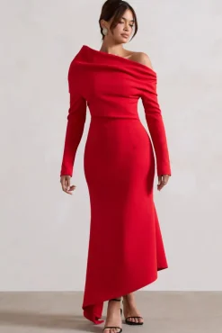 Lou | Red One-Shoulder Asymmetric Maxi Dress
