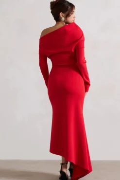 Lou | Red One-Shoulder Asymmetric Maxi Dress