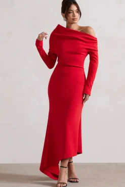 Lou | Red One-Shoulder Asymmetric Maxi Dress
