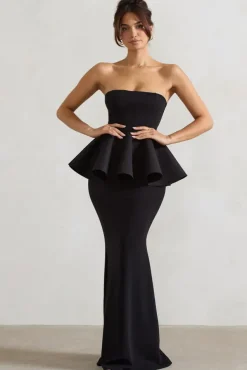 Louisiana | Black Bandeau Peplum Maxi Dress