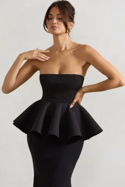 Louisiana | Black Bandeau Peplum Maxi Dress