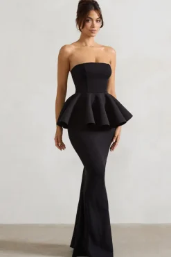 Louisiana | Black Bandeau Peplum Maxi Dress