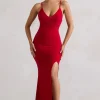 Love Shy | Red Plunge Neck Maxi Dress With Split Detail