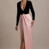 Love Spell | Black Velvet Plunge-Neck Maxi Dress With Pink Satin Skirt
