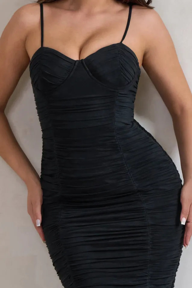 Love Tapes | Black Corset Mesh Midi Dress