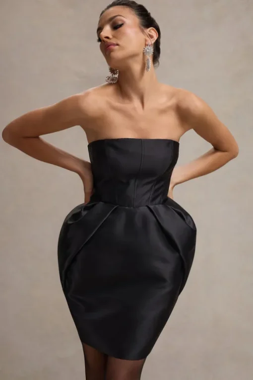 Lovebug | Black Bandeau Mini Dress With Tulip Skirt