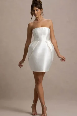 Lovebug | Ivory Bandeau Mini Dress With Tulip Skirt