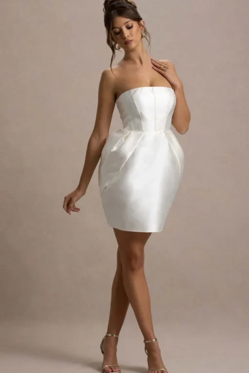 Lovebug | Ivory Bandeau Mini Dress With Tulip Skirt