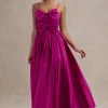Loved Up | Fuschia Pink Strappy Pleated Maxi Dress With Bows