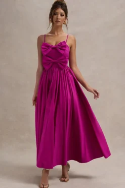 Loved Up | Fuschia Pink Strappy Pleated Maxi Dress With Bows