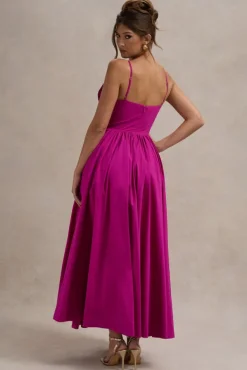 Loved Up | Fuschia Pink Strappy Pleated Maxi Dress With Bows