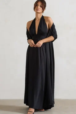 Lucca | Black Satin Long Shawl