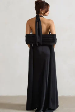 Lucca | Black Satin Long Shawl