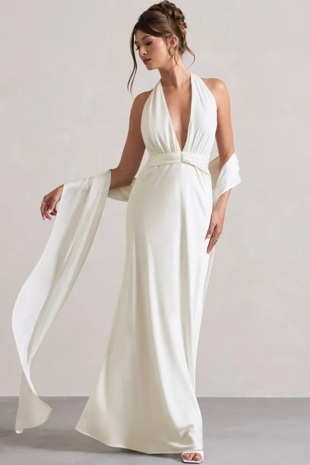 Lucca | Ivory Satin Long Shawl