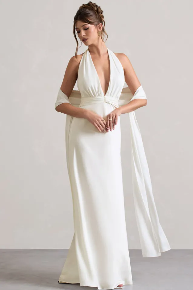 Lucca | Ivory Satin Long Shawl